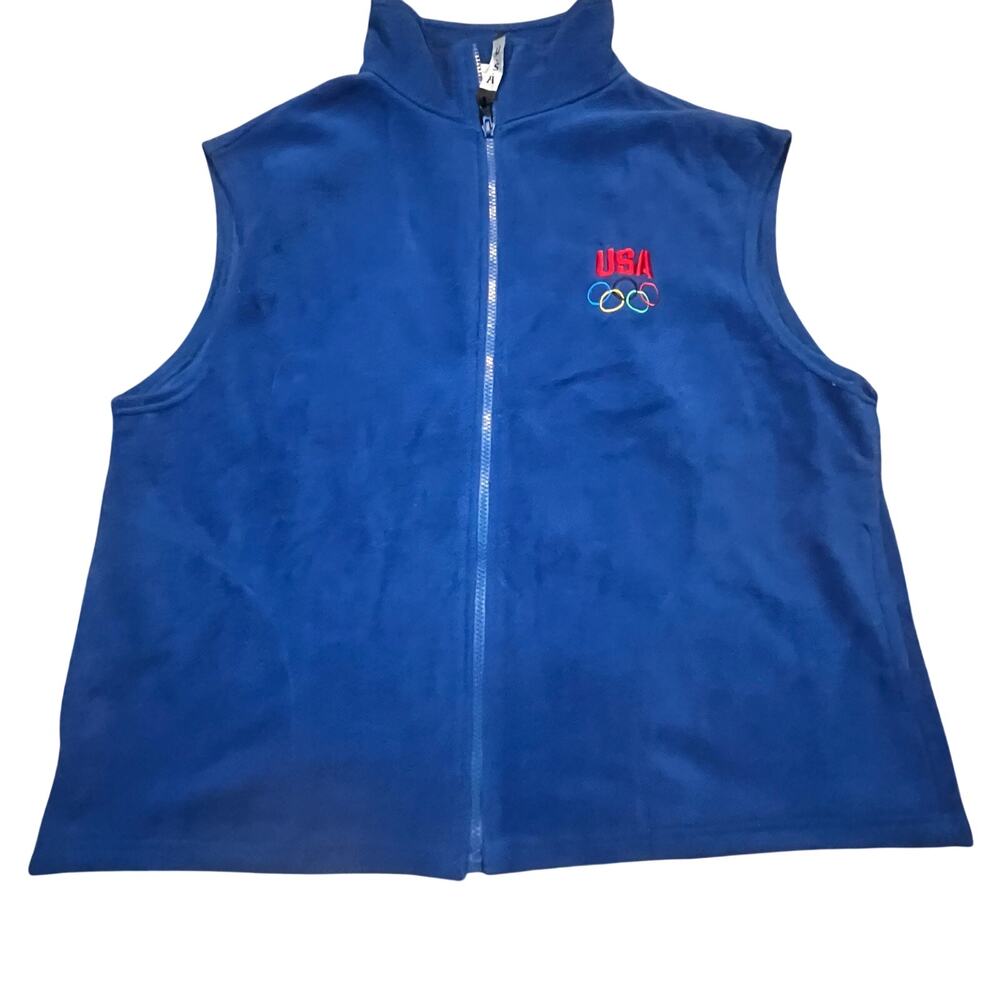 USA Olympic Team Fleece Jacket Mens‎ 2XL Blue Zip Vest Team USA Rings Olympics